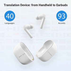 Auriculares Timekettle Traductores para 40 idiomas y 13 paquetes de traducción sin conexión.